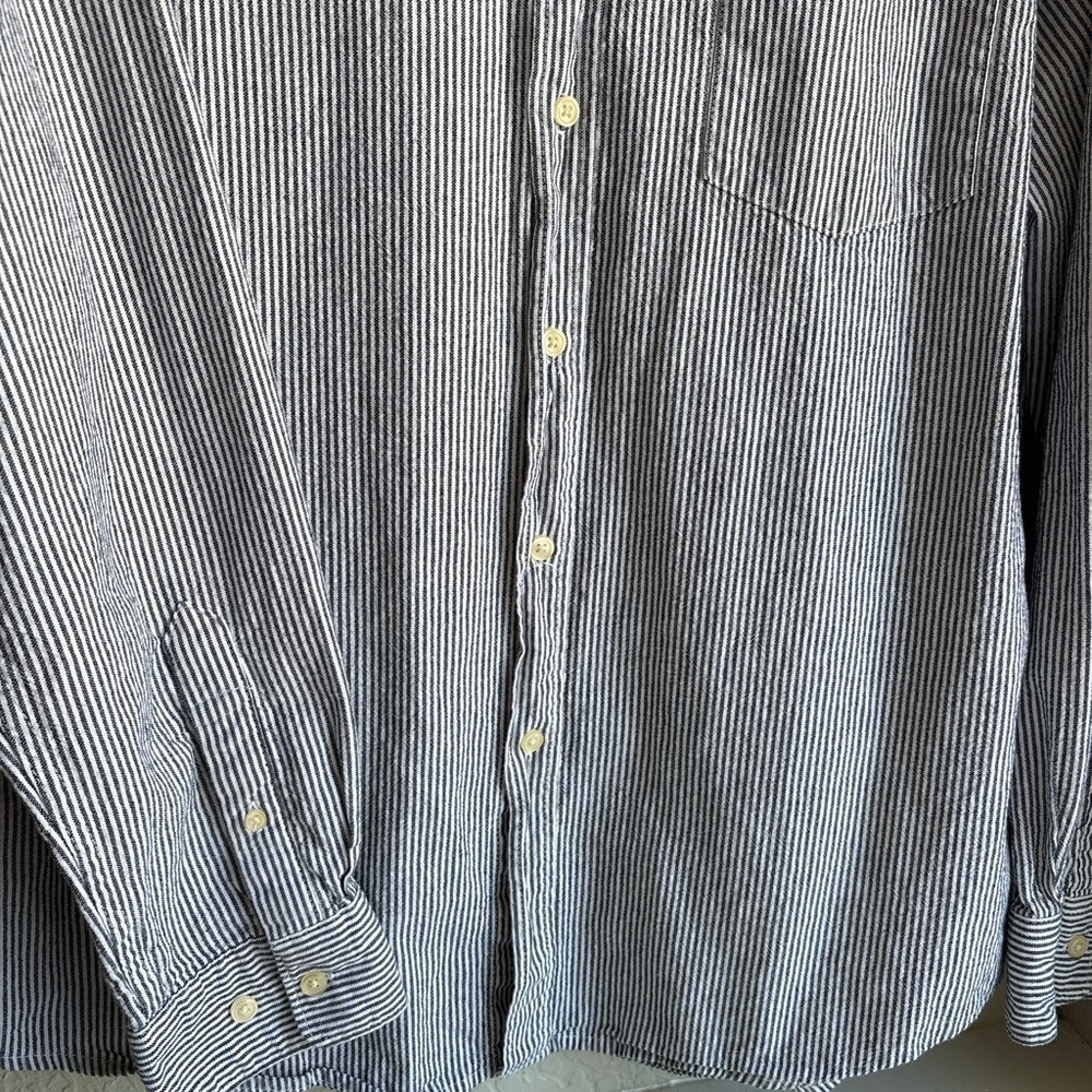 Women XL Button Down Stripe Shirt Navy White Cotton Preppy Nautical Coastal - Picture 3 of 6
